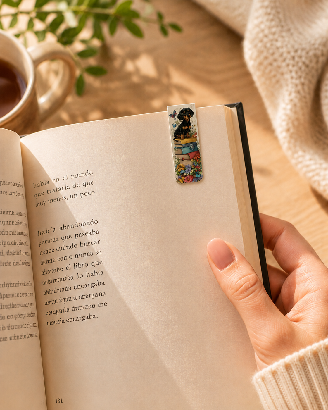 Separador magnético dachshund en un libro abierto — cositas de perro salchicha